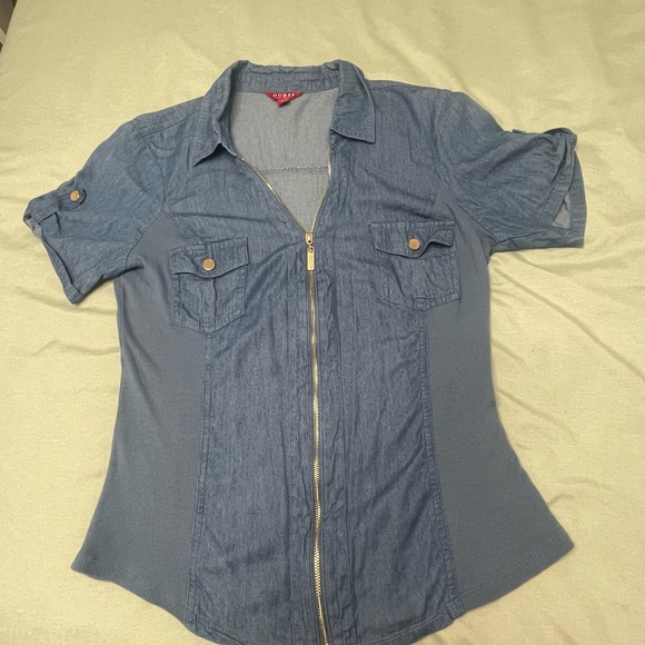 Guess Dresses & Skirts - Guess Blue Shirt with Gold Accents